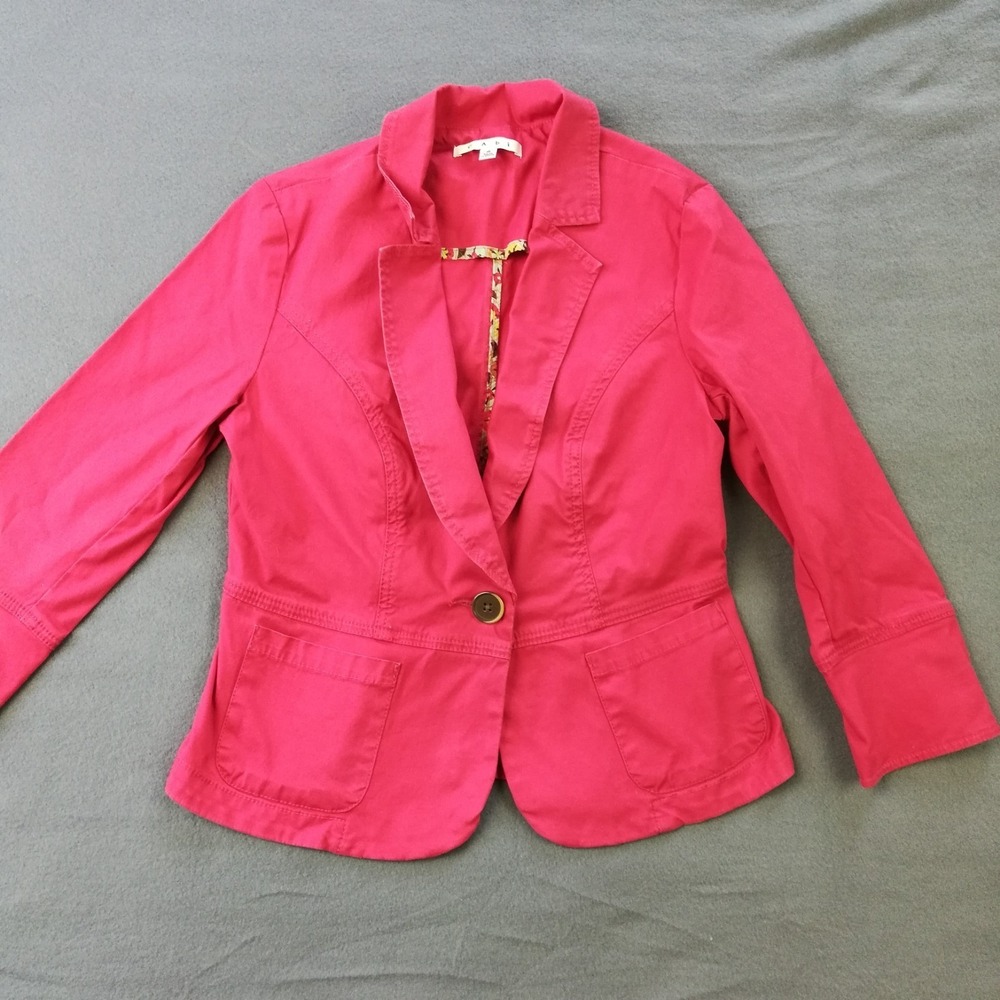 Cabi Womens Jacket Blazer Denim Red Single Button Fitted Notched Collar 4